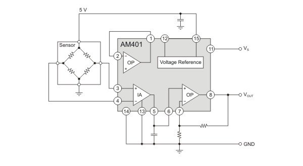 AM401 as sensor signal-conditioner with protection functions.